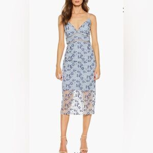 Bardot Sapphire Embroidered Sheath Cocktail Dress in dusty blue Size 12